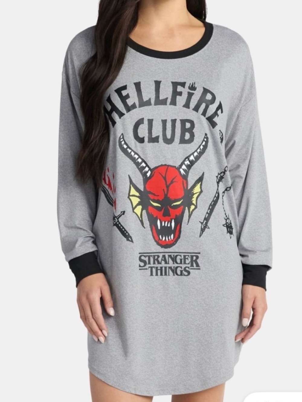 Netflix Stranger Things Hellfire Club Gray Black Red Graphic Pajama Tee. Large.